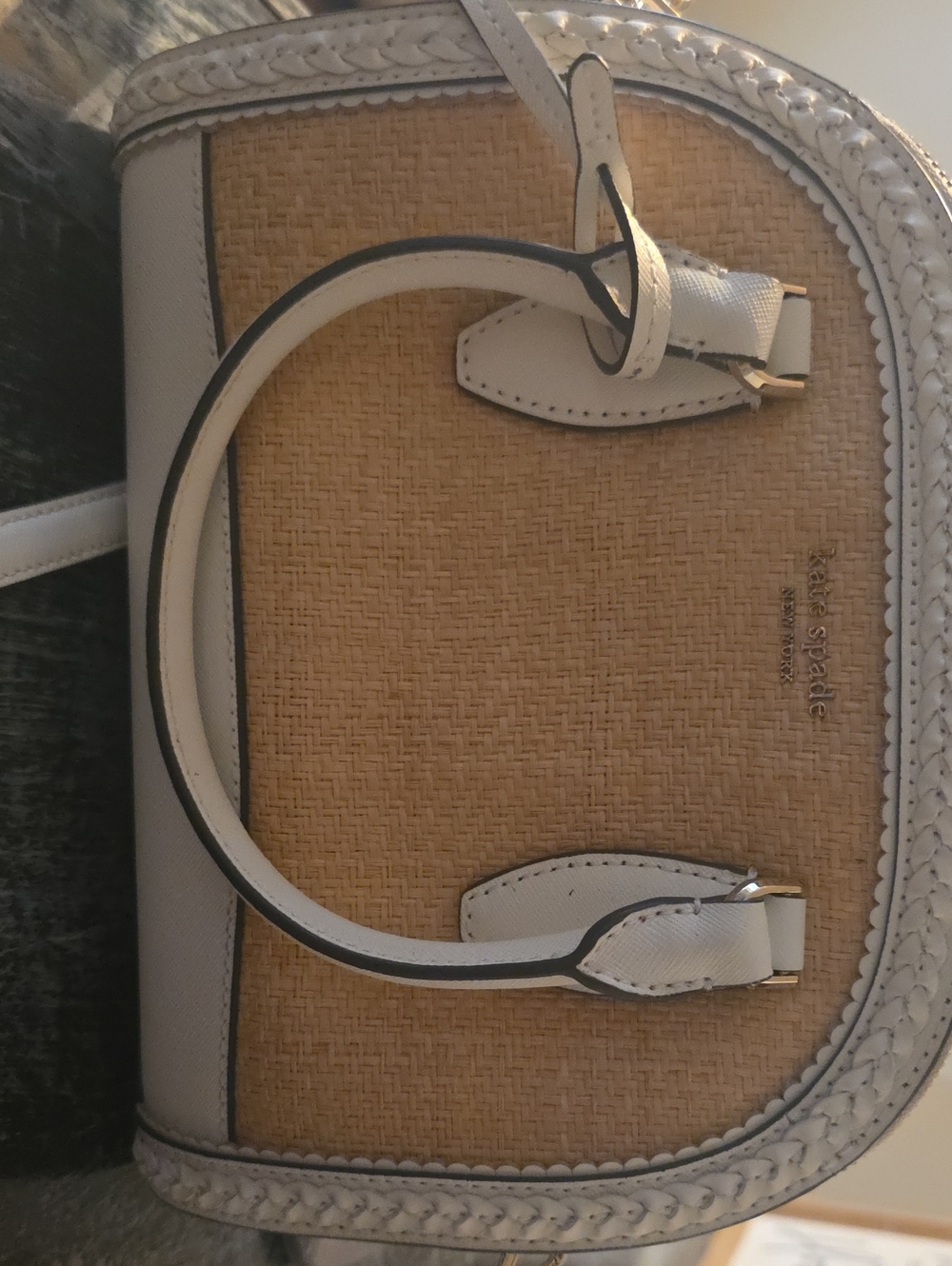 Kate Spade White Raffia Small Crossbody